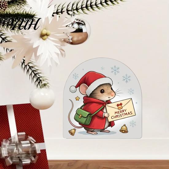 Removable Christmas Glass Decorations Mouse Wall Sticker, PVC Waterproof Hole Decal, Peel Easy And Stick Graphics Art Decor for Home Holiday