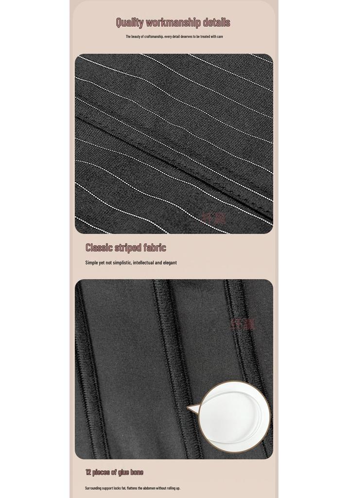 European & American Black Striped Corset Waist Slimming Shapewear with Zipper Bust Support - Tight-fitting Professional Suit.