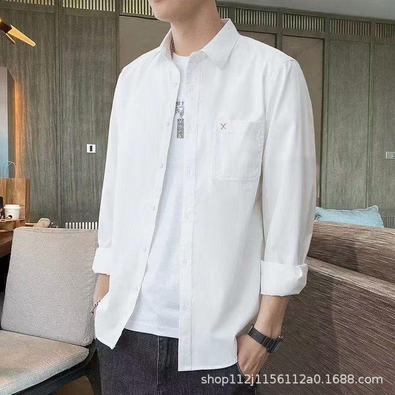 Рубашка мужская новая повседневная рубашка с длинным рукавом модная куртка XXXXL синий — фото 4