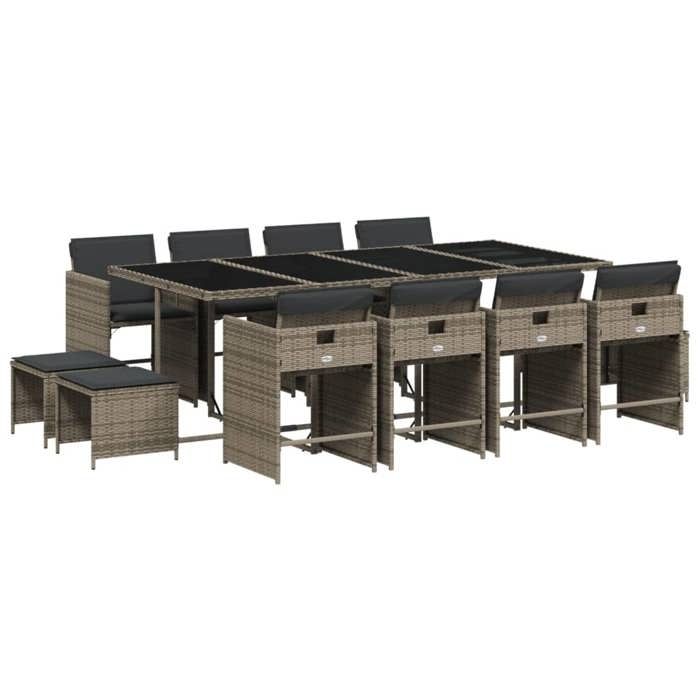VidaXL Ensemble à Manger de Jardin 13 pcs, Chaises à Manger avec Coussins, Ensemble de Meubles avec Table, Moderne, Gris 3211160