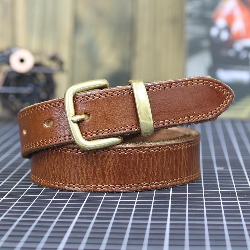 Women'S Soft First Layer Cowhide Copper Buckle Jeans Belt Leather Belt Retro Simple Fashion Brown 2024