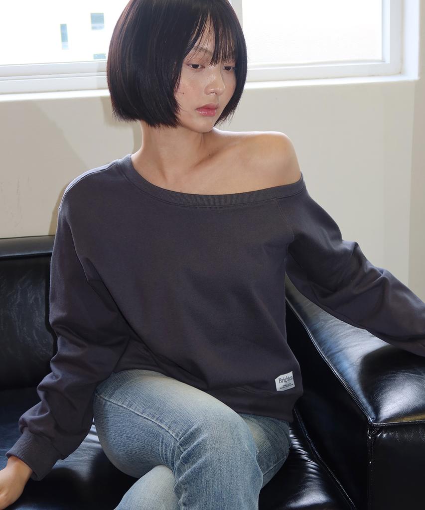 BRIGHTEN Cha Cha Off-Shoulder Sweatshirt Charcoal