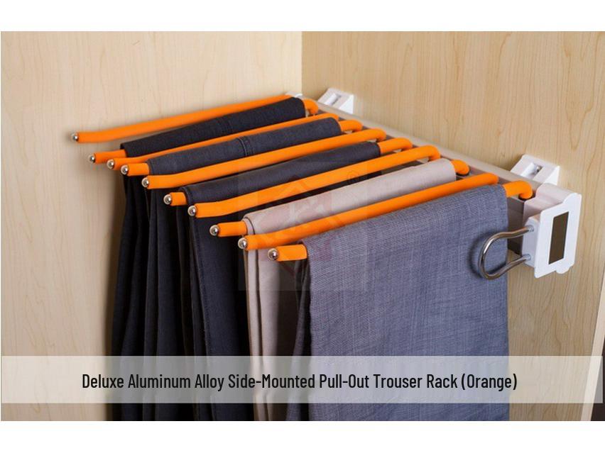 Side-Mounted Pull-Out Telescopic Trouser Rack with 10 Rods for Walk-In Closets