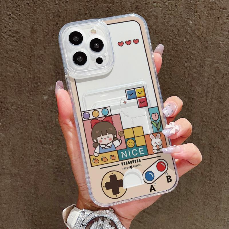 Card Slot Holder Silicone Wallet Pocket Case For Xiaomi Redmi Note 12 13 Pro Oppo A38 A58 A78 Vivo Y21 Y22 Samsung A54 A24 Cover Clear Phone Bumper