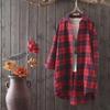 Women's Loose Fit Long Sleeve Plaid Shirt - Sun Protection, Mid-Length, Plus Size, Black/White, Spring/Autumn Design