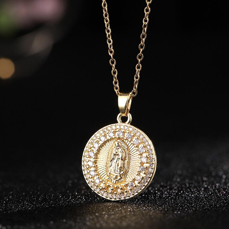 European and American Fashion Micro inlaid Color Zircon Pendant Women's Jewelry Virgin Mary Necklace