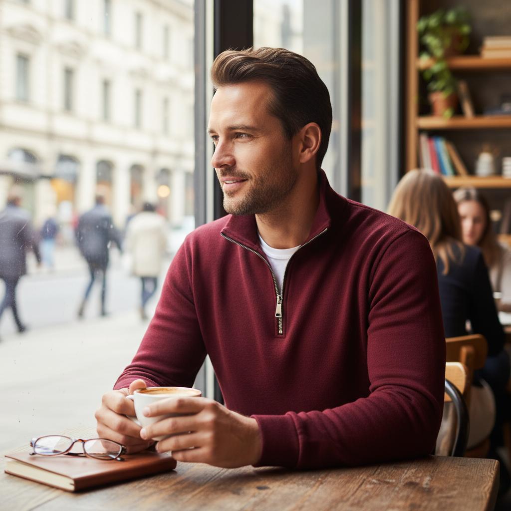 Men's Quarter Zip Pullover Sweater - Solid Color Long Sleeve Casual Top Slim Fit Half Zip Sweatshirt for Autumn & Winter Outwear