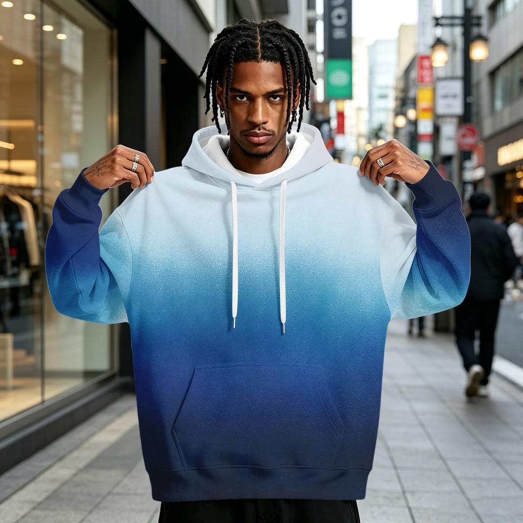 Men's Gradient Print Hoodie with Pocket, Casual Athletic Sweatshirt