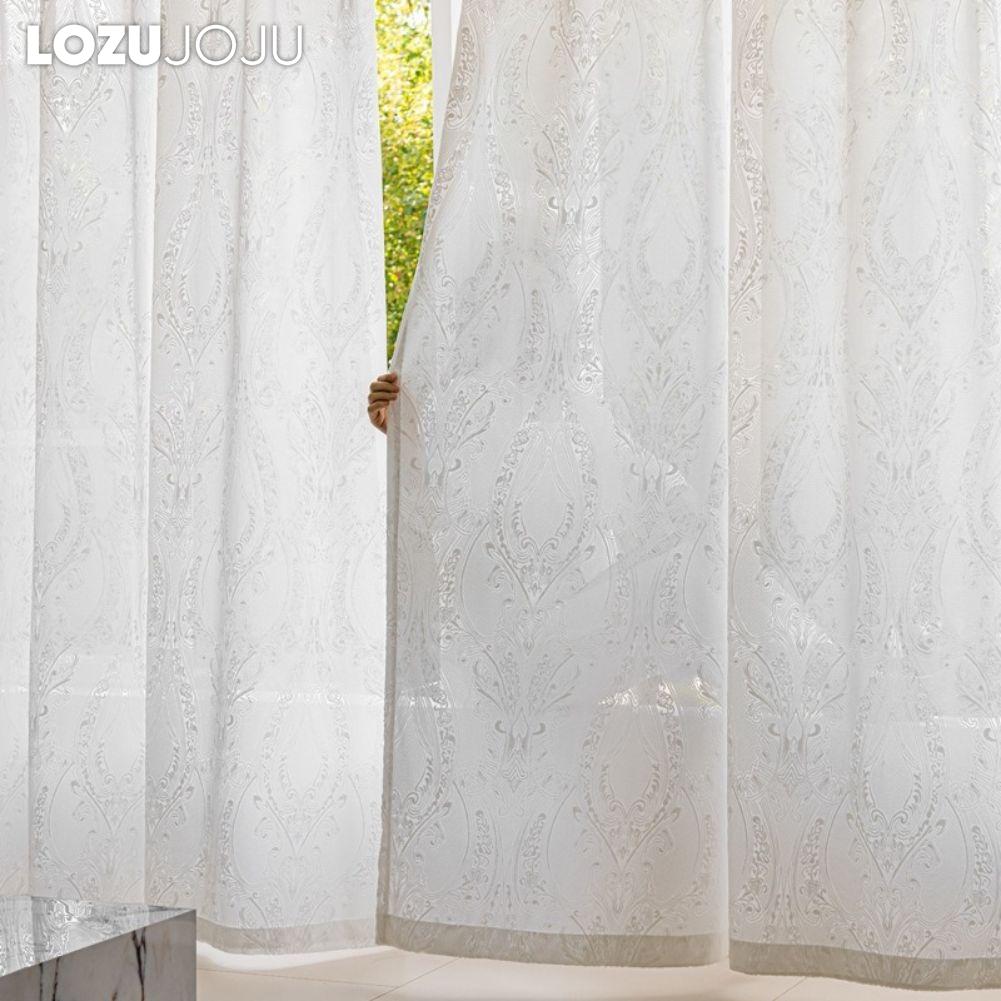 1 buc LOZUJOJU Jacquard Franțuzesc Alb Translucid Perdea Transparentă Tul Confortabil pentru Living Dormitor Balcon Fereastră Decor Acasă