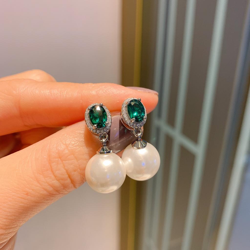 Live Streaming New Green Zircon White Australian Pearl Earrings Women Of Fairy Like Mother
