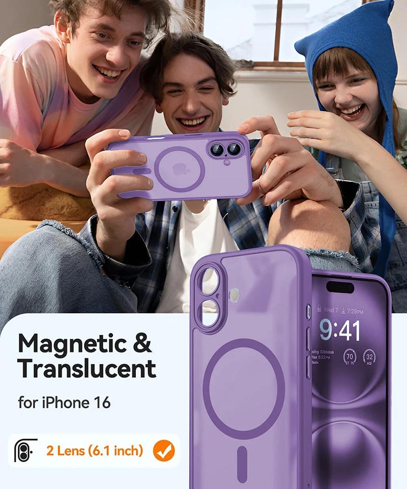 Magnetic Magsafe Luxury Armor Shockproof Case For iPhone 16 15 14 13 Pro Max Plus For Wireless Charge Cover Matte Translucent PC for daily use