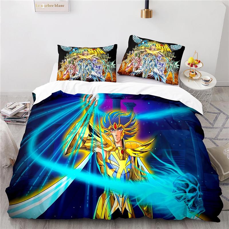 Cartoon 3d Saint Seiya Printed Bedding Set Anime Duvet Cover Pillowcase Adult Kids Comforter Cover Set Twin Full Queen King Size