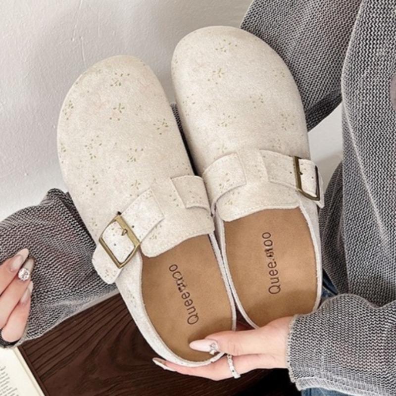 Flats Women Flower Mules Shoes Fashion Buckle Casual Slippers 2025 Designer New Slingback Sandals Elegant Autumn Zapatos Mujer