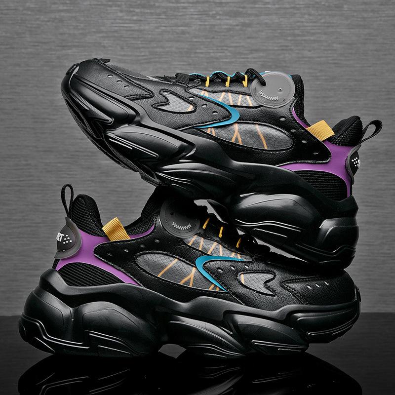 

Весна 2024 года, новые универсальные спортивные туфли с толстой подошвой и внутренним возвышением для пар, обувь для папы для мужчин 44 чёрный