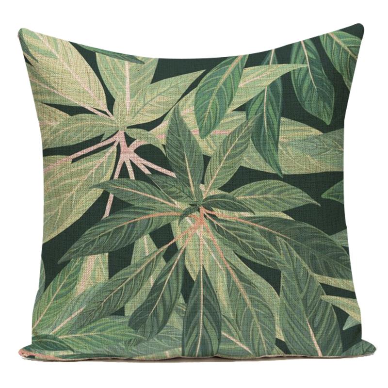 Tropical Green Plant Leaf Cactus Palm Polyester Pillow Case Sofa Home Decoration Cushion Cover Pillowcase for Living Room