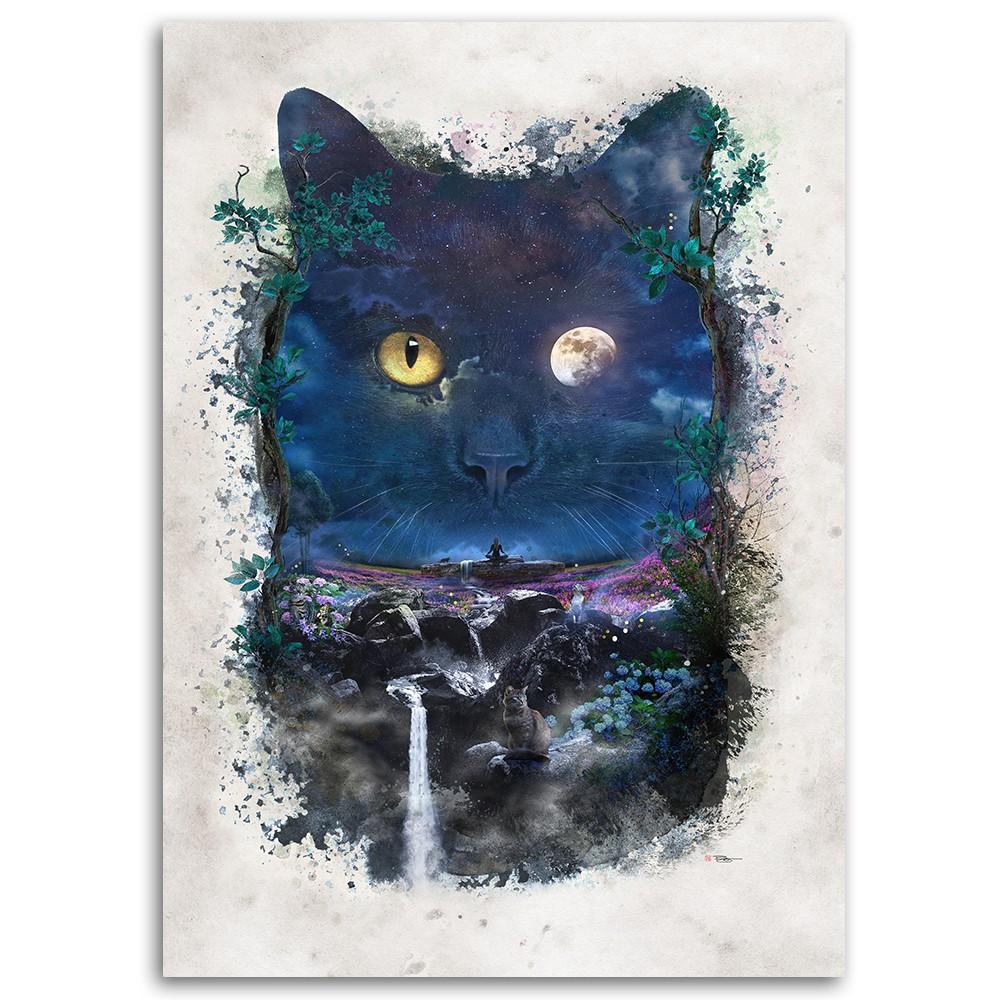 Canvas Print Black Cat At Night