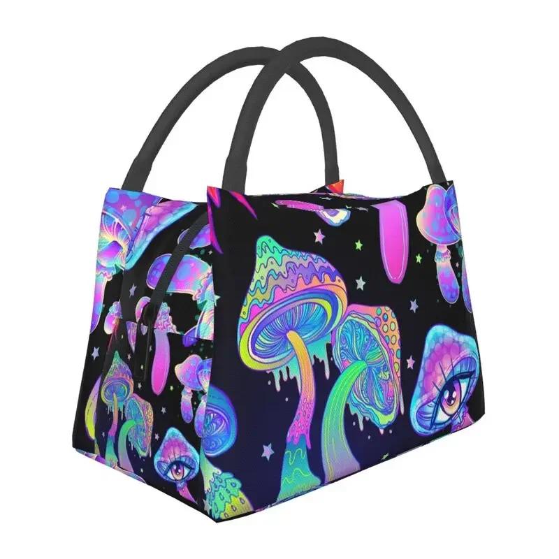Mushroom Trippy Psychedelic Neon Pastel Goth Insulated Lunch Bags Leakproof Cooler Thermal Lunch Box Beach Camping Travel