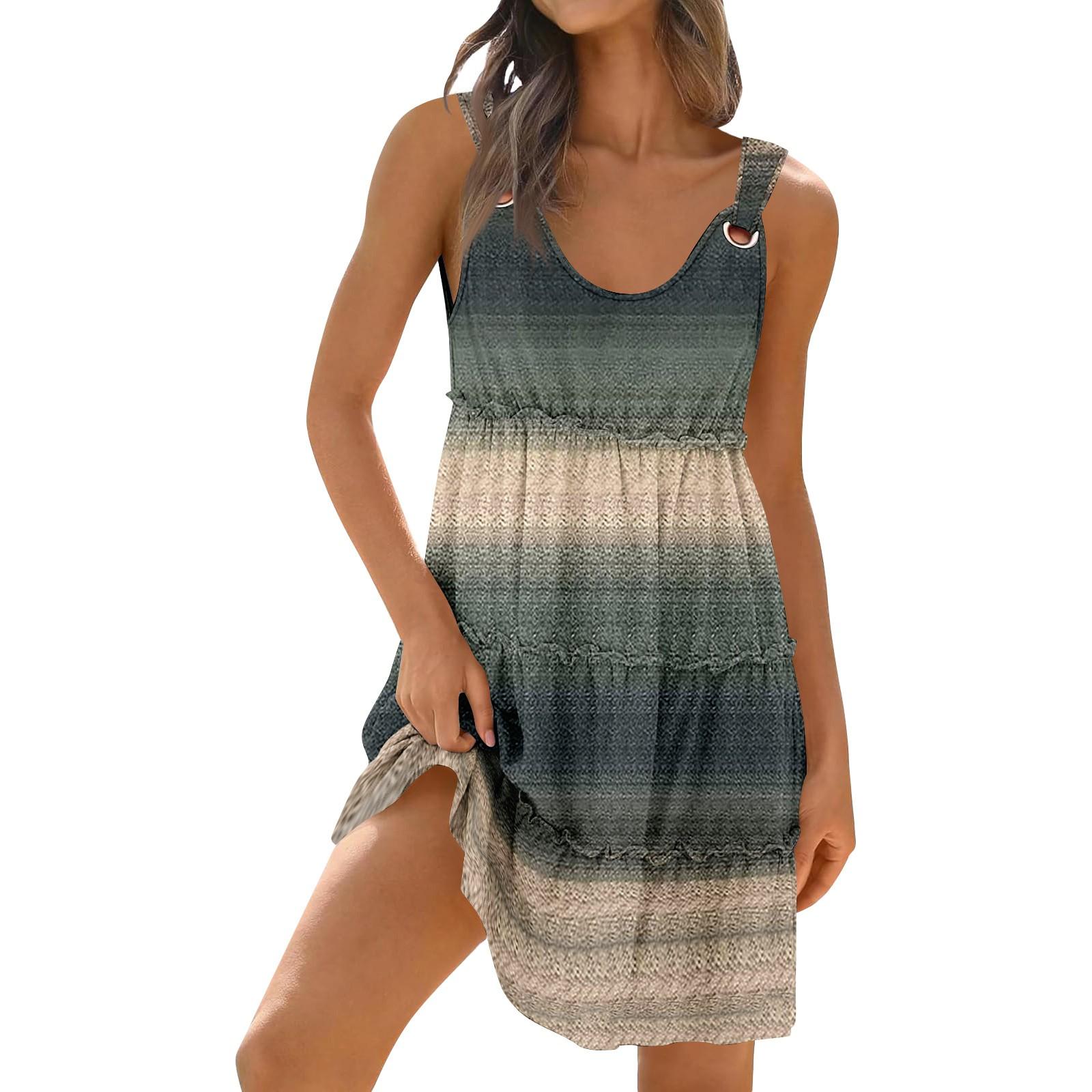 

Жіноча повсякденна щоденна зустріч виходи модний друк базова безрукавка вільна сукня богемна пляжна сукня без рукавів S