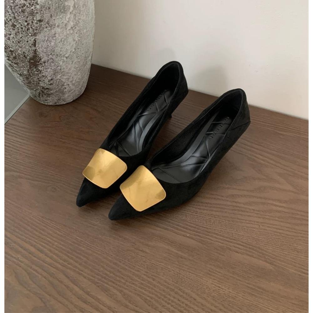 

Fashion New High Heels Pumps Women Shoes Fashion Gold Buckle Ladies Elegant Single Shoes Pointed Toe Thin High Heel Dress Work Shoes 35 чёрный