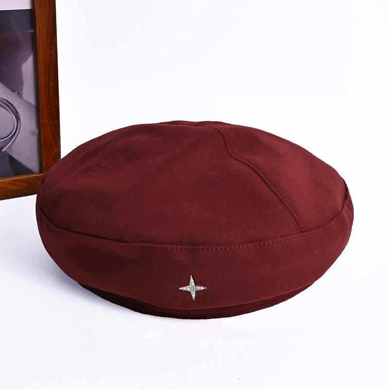 Silver Label Retro Four Point Star Beret Hat for Women In Autumn and Winter Casual Versatile Painter Hat British Style Face Small Pumpkin Hat
