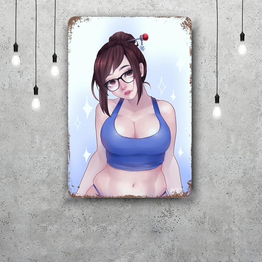 Mei Overwatch Vintage Metal Tin Signs Posters Decor Retro Metal Plaque Wall Art Decor for Garage Bar