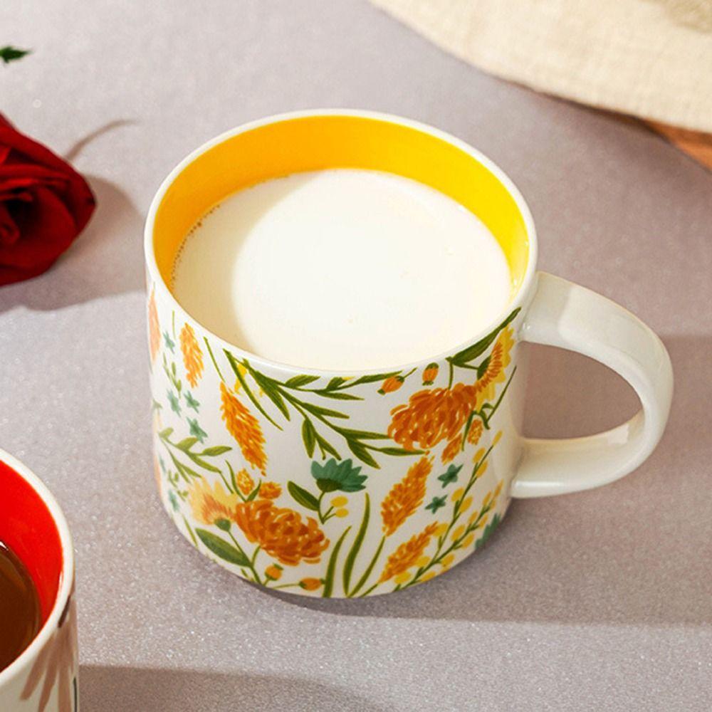 Floral Colored Tea Cup Hand-Painted Water Cup Durable Ceramic Mug  Family