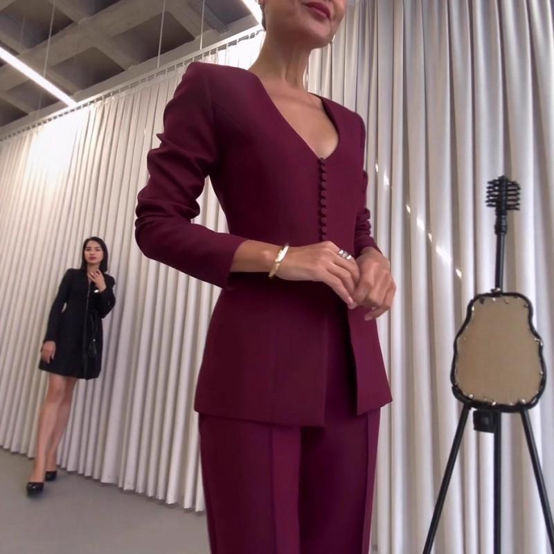 Elegant Womens 2-Piece Suit Set Blazer Trousers Office Wear