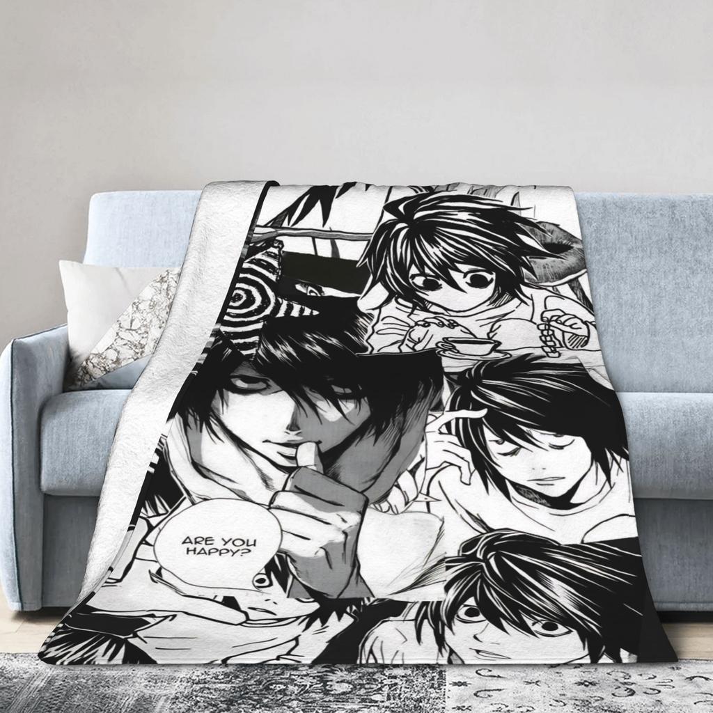 L Lawliet Knitted Blanket Deathnotes Anime Fuzzy Throw Blanket Bedroom Sofa Decoration Ultra-Soft Warm Bedspreads