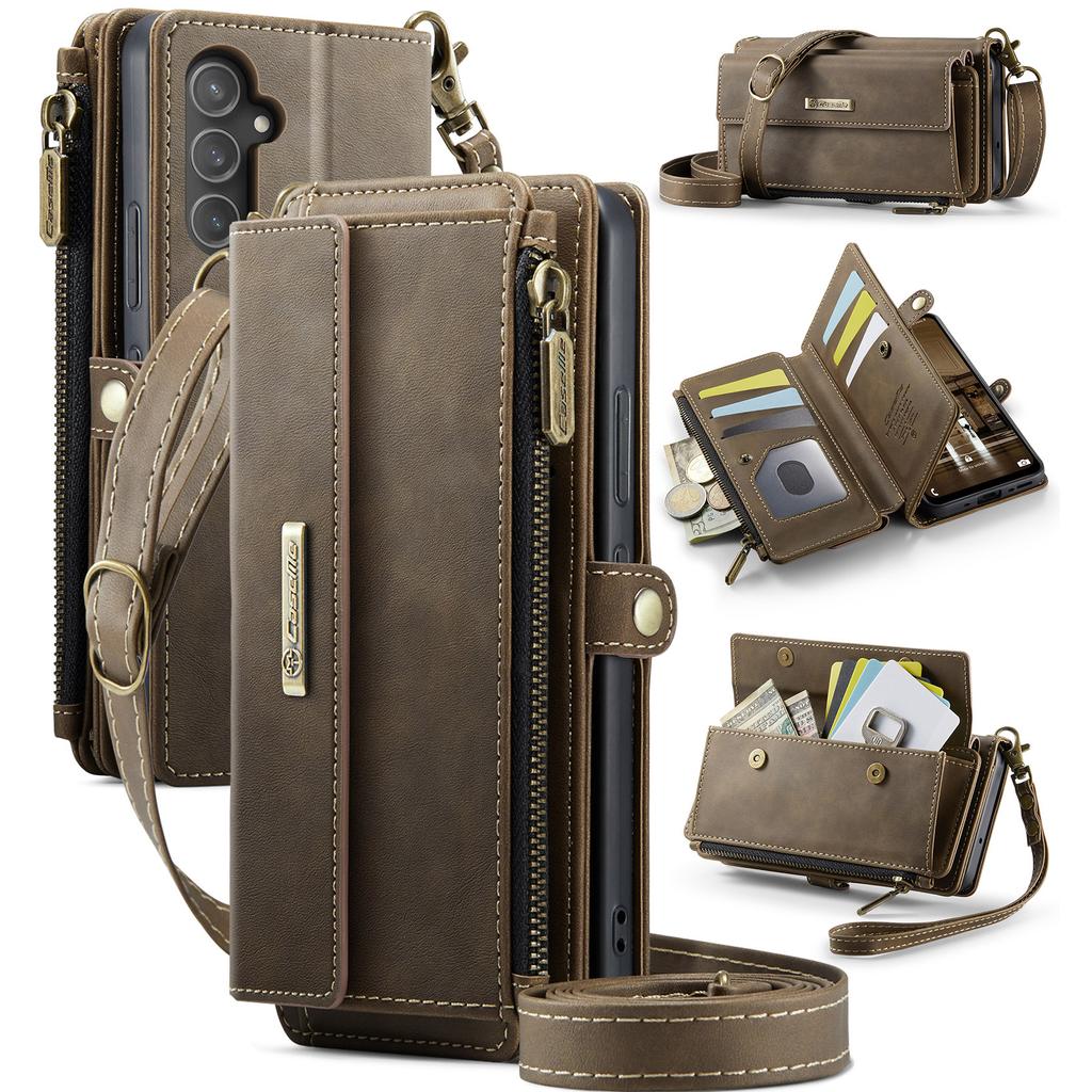 For Samsung Galaxy A54 5G Case CASEME C39 RFID Blocking Zipper Wallet Stand Leather Cover with Strap