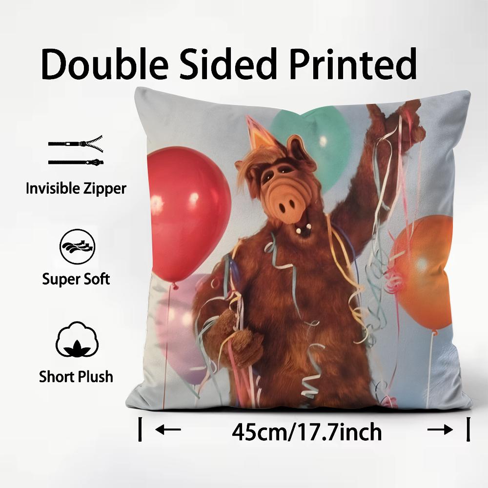 Classic Cartoon Alf Cushion Cover Soft & Easy-Wash Pillow Case – Versatile For Couch, Bed, Travel And Office