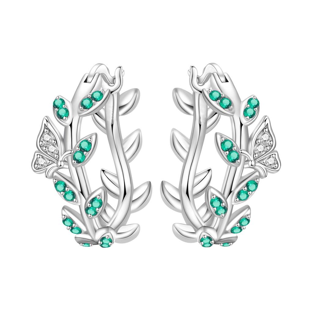 S925 Silver Vintage Lace Vine Earrings Colorful Floral Gemstone Hoop Earrings Jewelry Accessories
