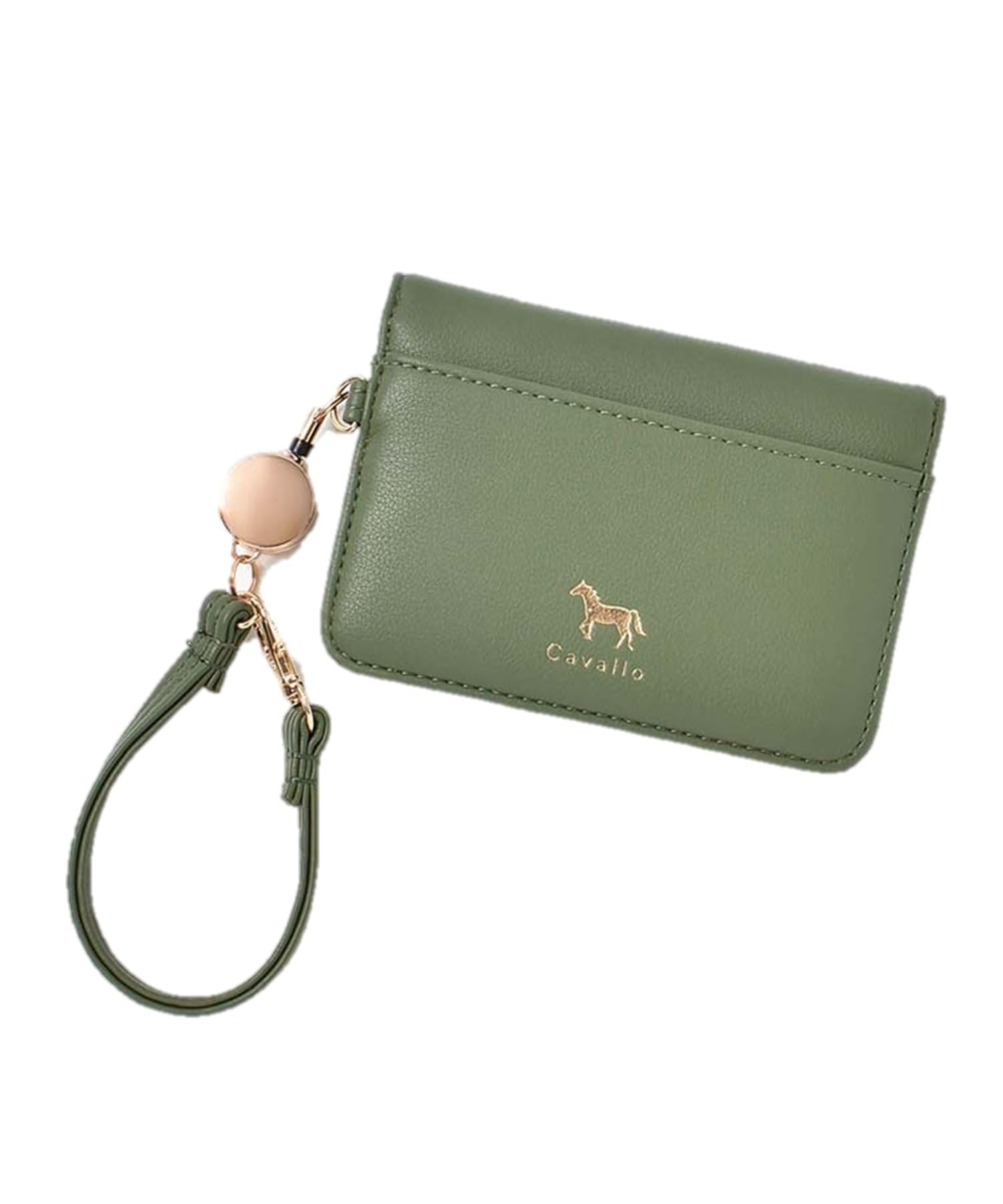 cavallo Horse Reel Extendable Bifold Double-Sided Pass Case, Card Case, IC Card Holder, for Commuting and School (Green)