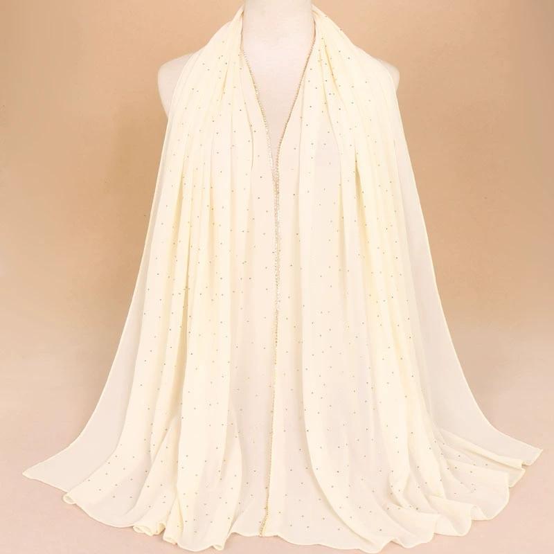 Long Chiffon Headscarf Arabian Scarf Middle East Dubai Turkey Palestinian Hijab Scarves Solid Chain Scarf for Women