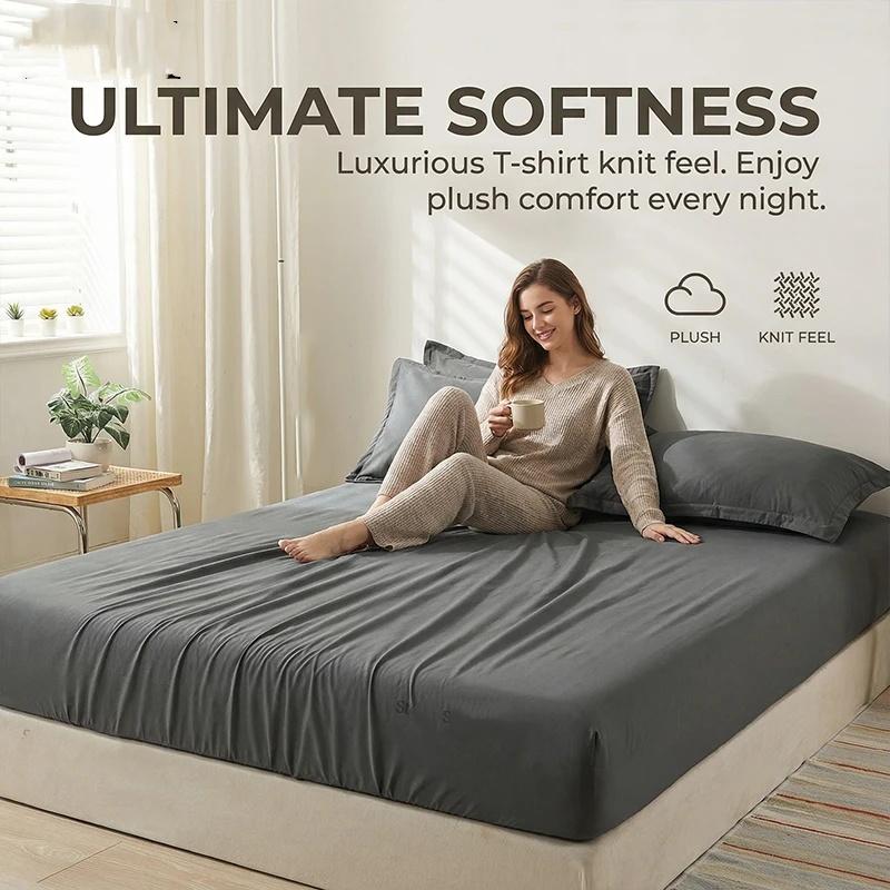 Cotton Fitted Bed Sheet With Elastic Band Mattress Covers Protector For Single Double King Bed 150/160/180x200 Custom Sizes