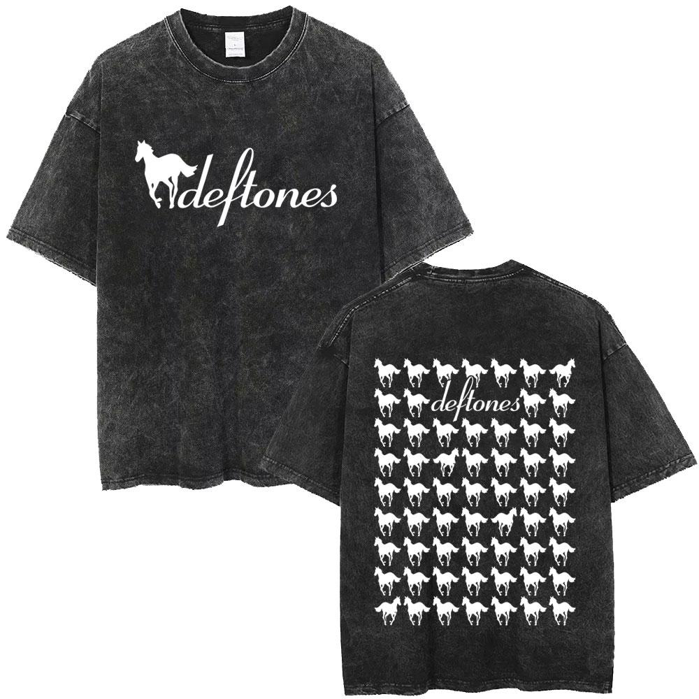 Washed Vintage Rock Band Deftones White Pony Double Sided Print T-shirt Men Women Retro Gothic Punk T Shirt Men s Oversized Tees S разноцветный
