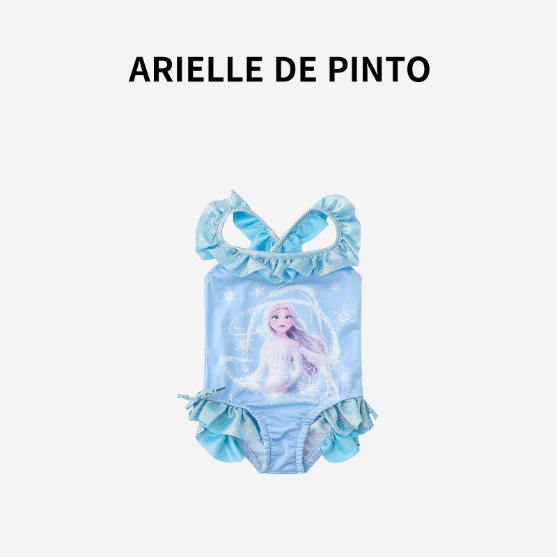 Французский детский купальник Arielle De Pinto Летний Мультяшный Кружевной Лед Снег Эльза Принцесса Слитный Купальник Blue 90