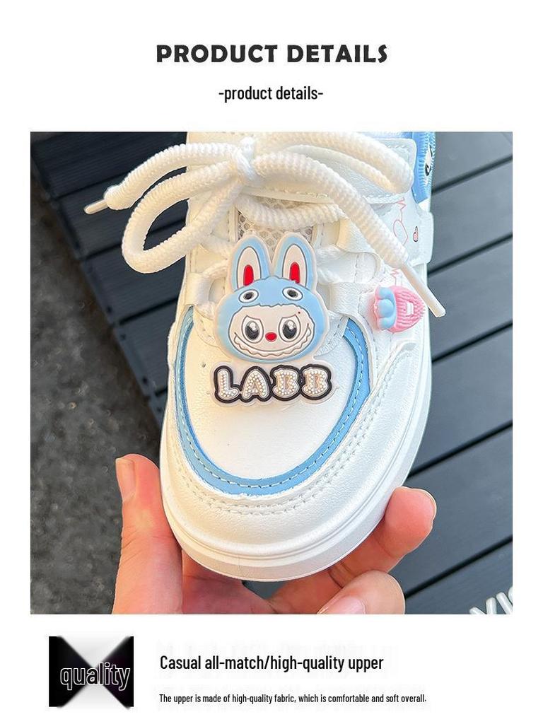 2025 Autumn Girls' Skate Shoes: Soft Sole, Non-Slip, Cartoon Design, Casual White.