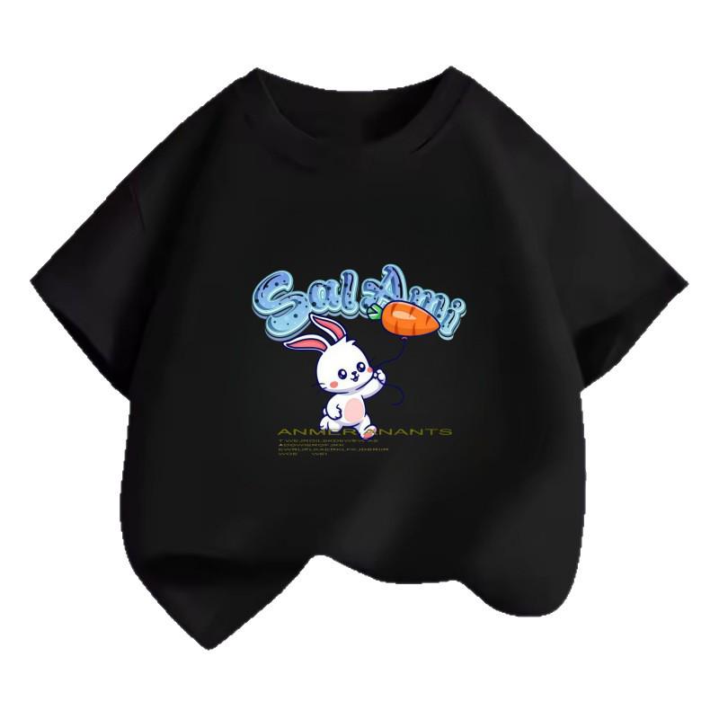 Cute Cartoon Rabbit Baby Girls' Cotton Round Neck Summer T-Shirt