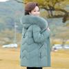 Womens Warm Mid-Length Cotton Padded Coat Winter Plus Size Loose Fit With Faux Fur Collar