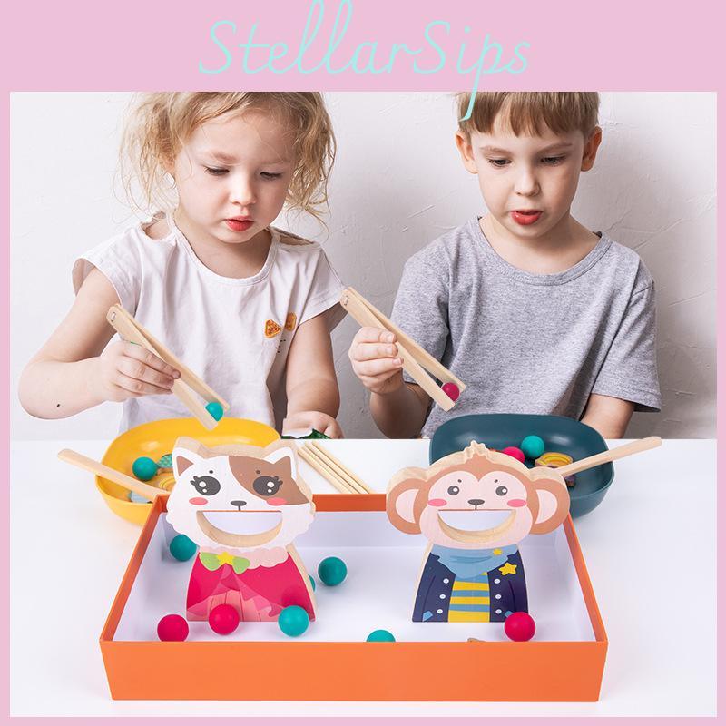 Preschool Feeding Game Toy With Wooden Material Cognitive Skills Interaction