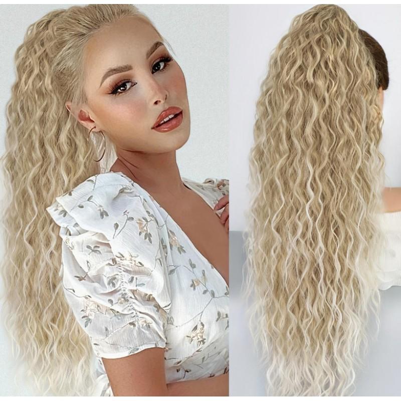 Synthetic Ponytail Hair Extension With Drawstring Wavy Long Water Wave Style Clip-in Or Tie-on Women