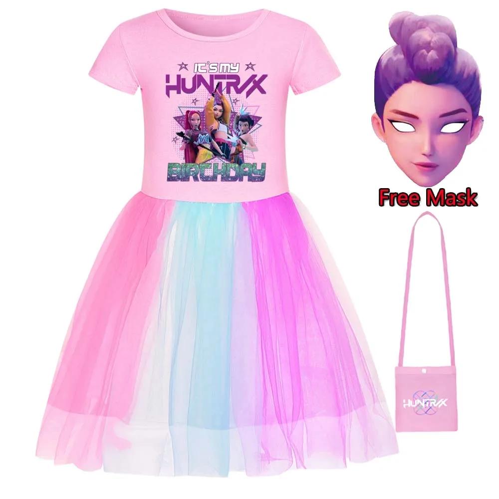 Robes Dessin Animé Kpop Chasseurs de Démons pour Bébés Filles Enfants Rumi Mira Zoey Vêtements Imprimés Costume Cosplay Robe Décontractée Fille Masque Gratuit