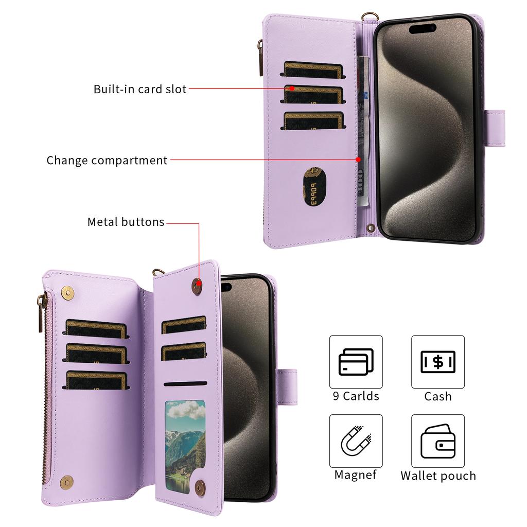 For iPhone 16 Pro Leather Case with Card Holder,RFID Blocking Wallet Phone Cover Rhombus Pattern
