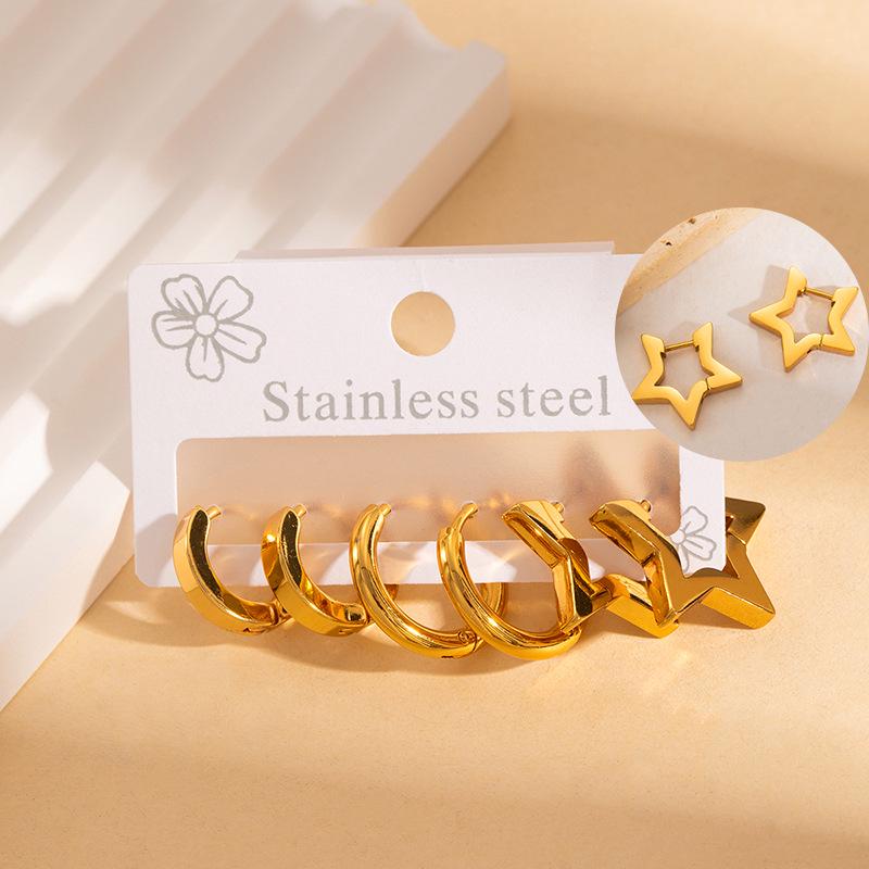 Korean Style Stainless Steel Cross-border Hoop & Stud Earring Set - Niche Elegant Titanium Steel Earrings for Commute.