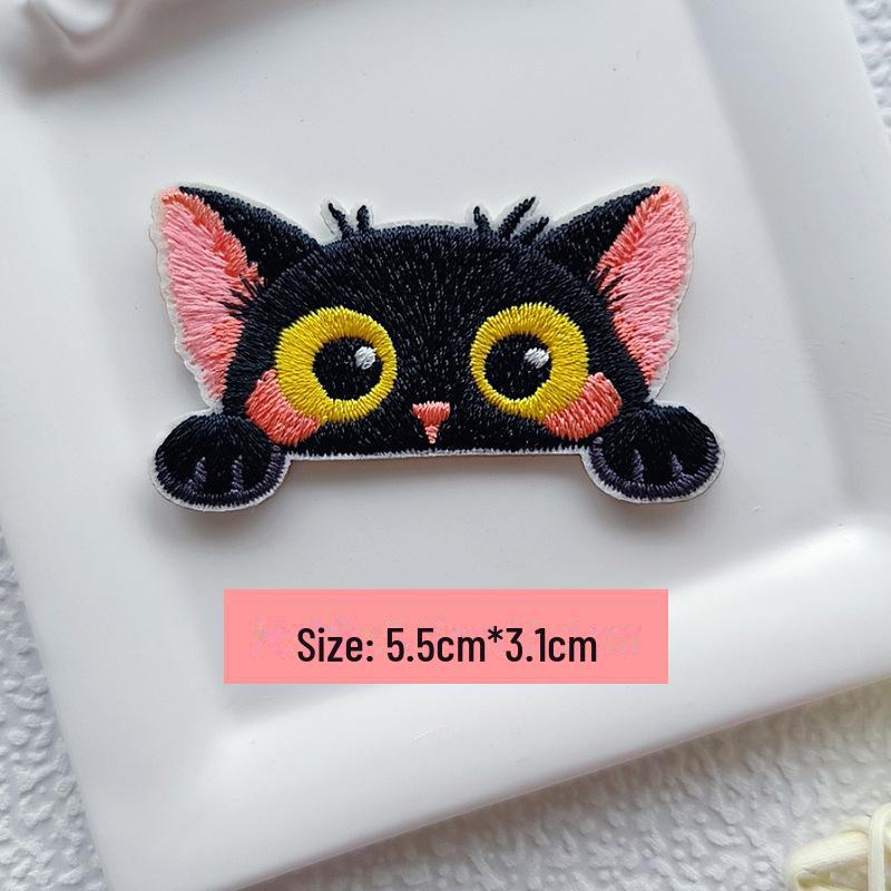 Remendo autoadesivo sem costura de gato de desenho animado de três cores para reparo de jaquetas infantis