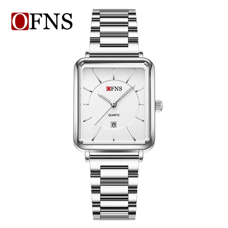 OFNS Women's Retro Square Watch – French Design, Simple Bar Markers, Business Style, Calendar, Waterproof, Quartz Movement.