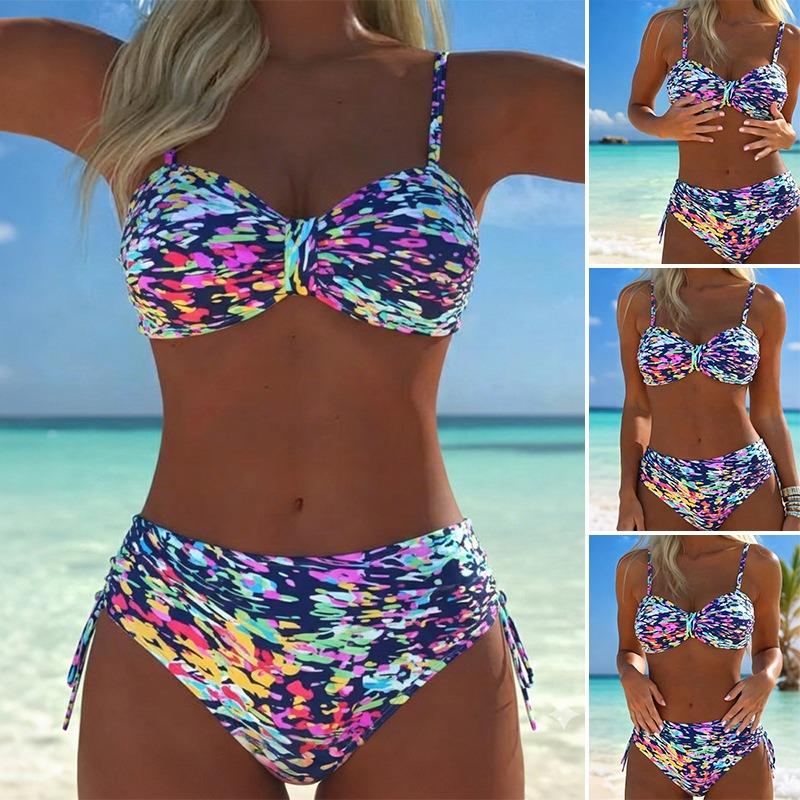 European and American Triangle Color Printing New Bikini Sexy Women's Split Swimsuit Bikini