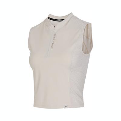 Letter V-Neck Pullover Quick-Dry Breathable Outdoor Sleeveless T-Shirt Women Tops Khaki FN2675-104