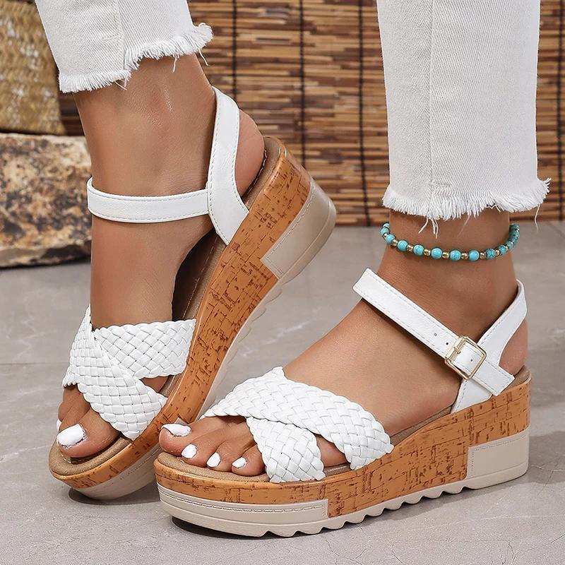 Fashion Women's Braided Platform Sandals 2025 Summer Chunky Wedges Gladiator Sandals Woman Ankle Straps Vacation Casual Beach Sandles