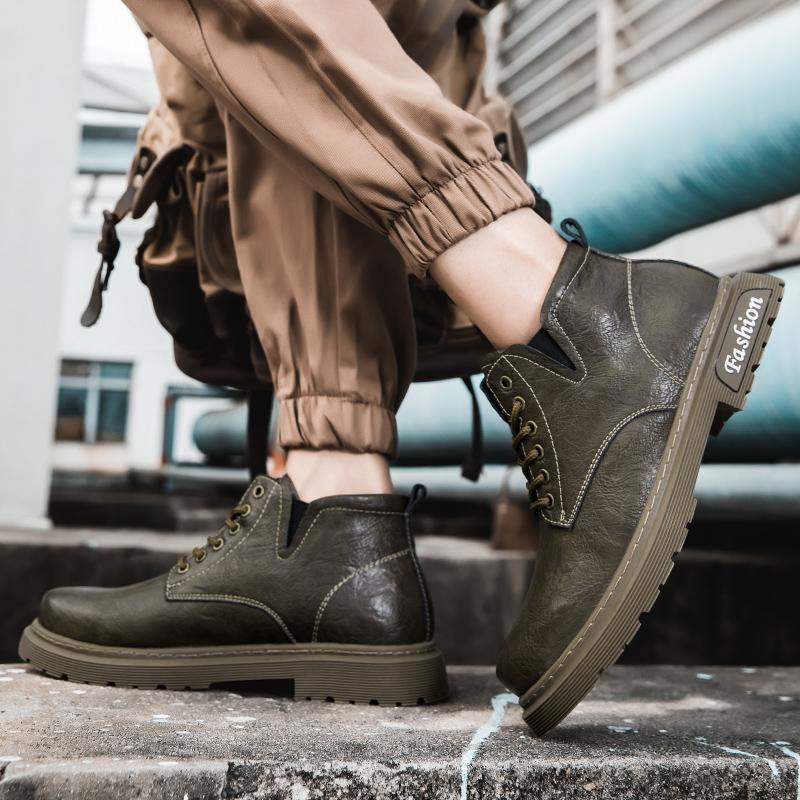 Fashion Winter Boots Genuine Leather Short Boots Plus Velvet High Top Outdoor Sneakers Ankle Boots Men Boots Thick Sole Casual Boots Fur